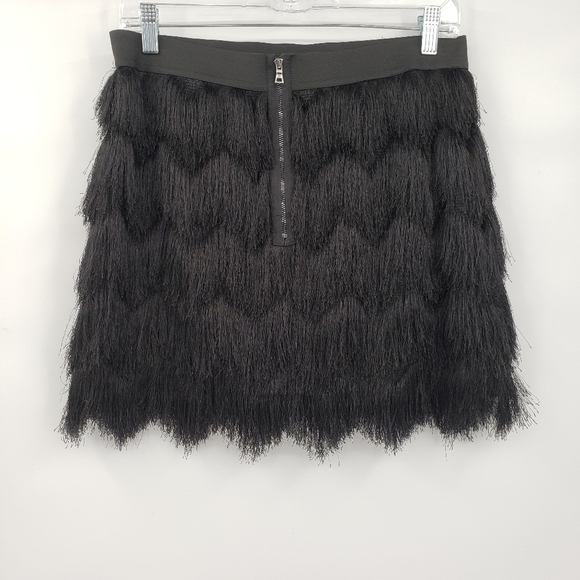 BCBGMaxAzria Modie Tiered Fringe Mini Skirt in Black - Picture 6 of 11
